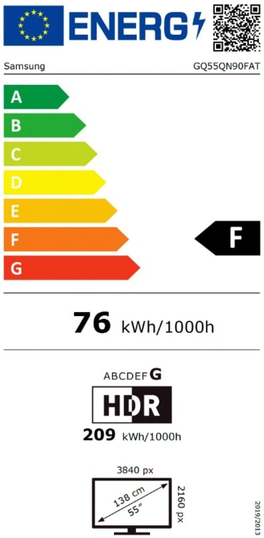 Energielabel mit Energieeffizienzklasse F für einen Samsung Fernseher