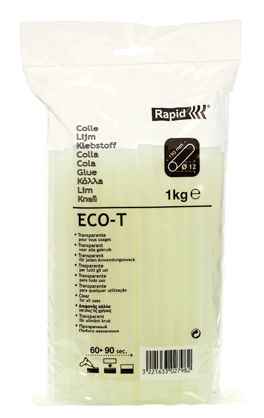 RAPID ECO-T Heißklebesticks 1kg Universal Transparent 12mm x 190mm 40302798