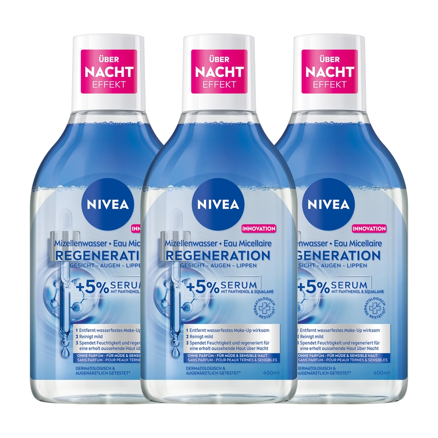 Nivea Mizellenwasser mit Nachteffekt, Regeneration für Gesicht, Augen und Lippen, 400ml