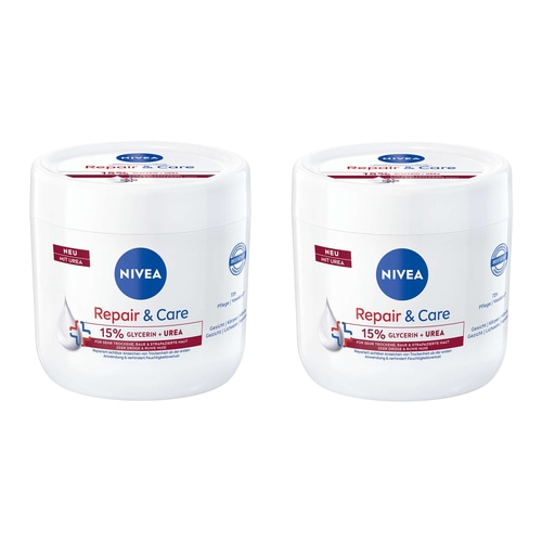 NIVEA Creme Repair & Care Creme-Tiegel Urea Glycerin 72h Feuchtigkeit 2 x 400 ml