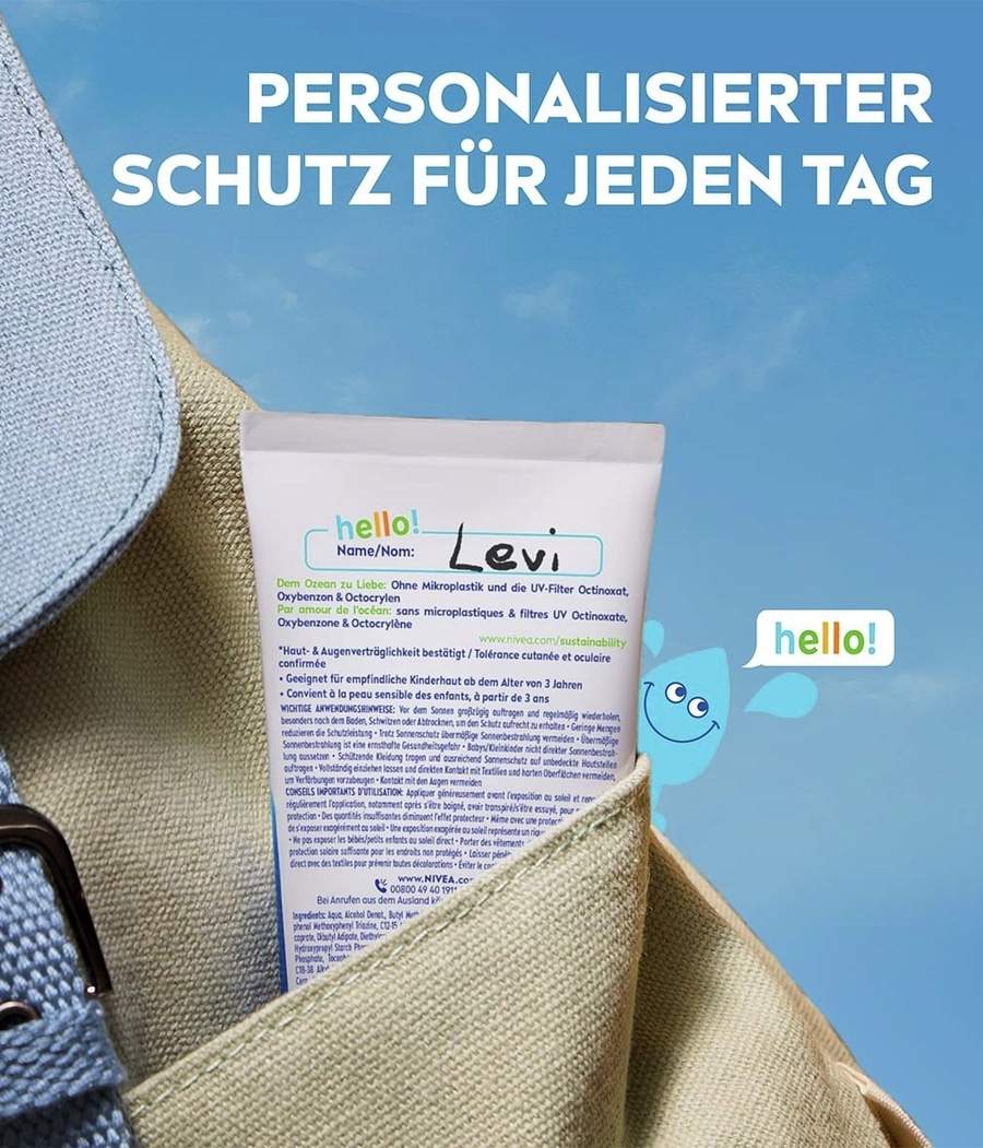 Eine Sonnencreme mit dem Namen Levi für personalisierten Schutz jeden Tag.