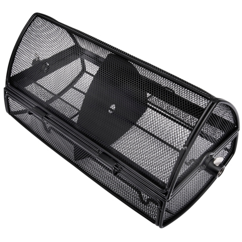 Schwarzer Metall-Organizer, zylindrisch, mit Netzstruktur, für Büro oder Zuhause.