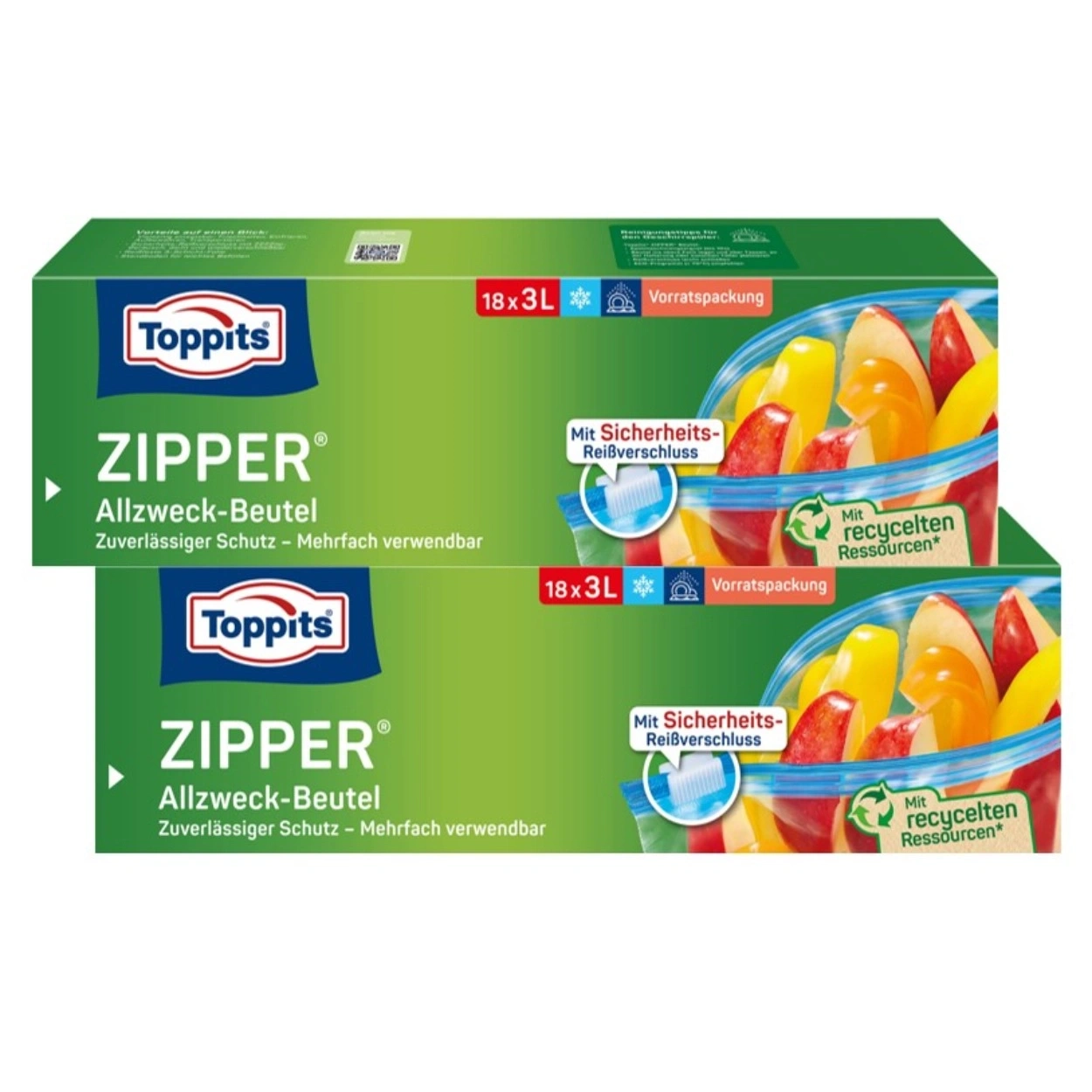 Zwei Toppits Zipper Allzweck-Beutel Vorratspackung mit Früchten