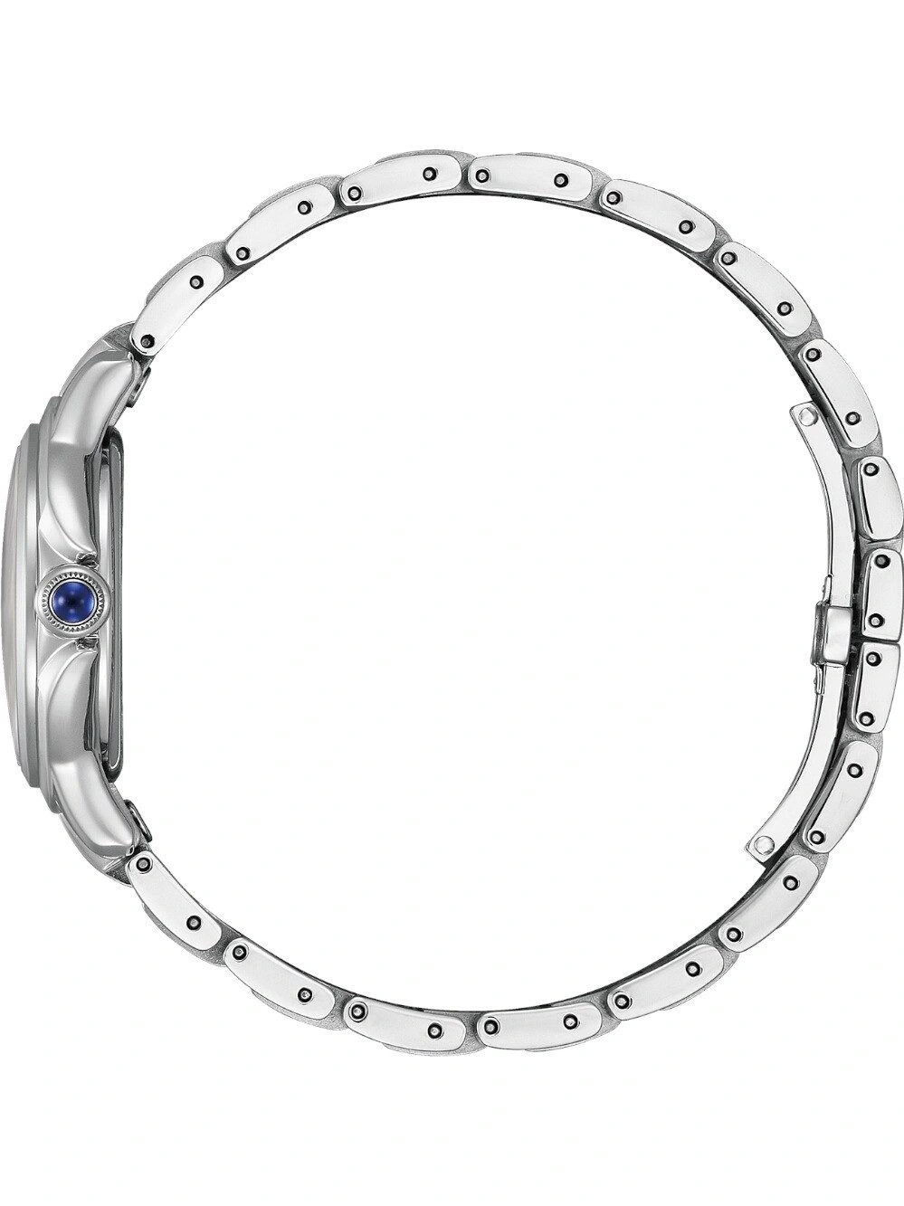 Silbernes Armband einer Uhr mit blauer Krone