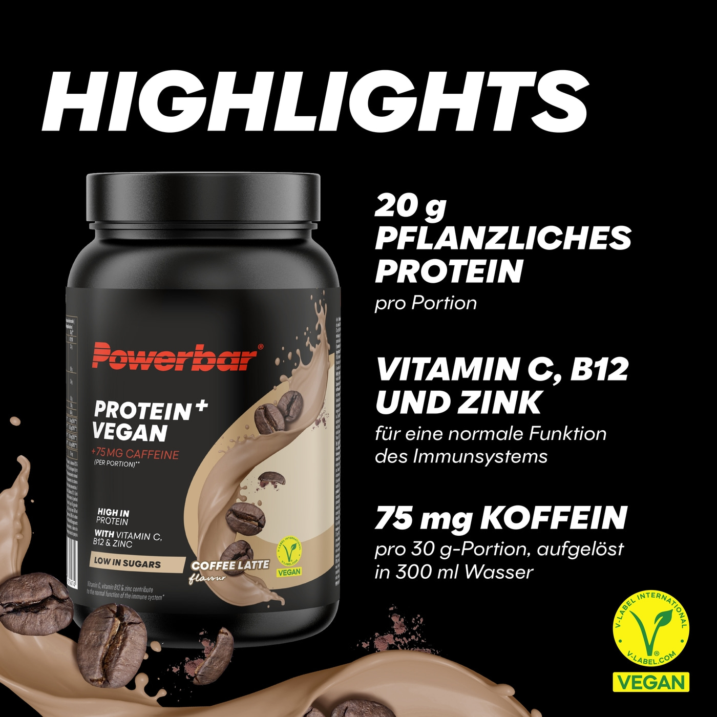 POWERBAR Protein+ Vegan Immune Support Coffee Latte 570 g Protein Pulver