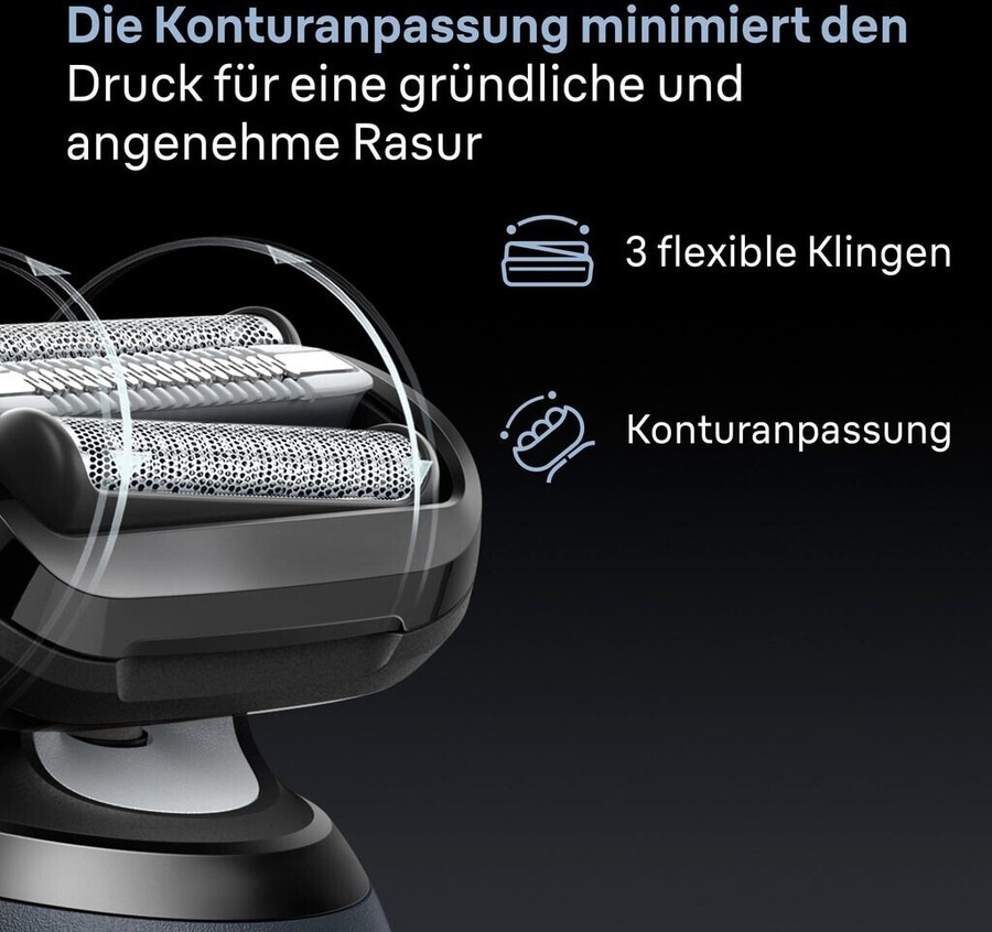 Die Konturanpassung minimiert den Druck für eine gründliche und angenehme Rasur mit 3 flexiblen Klingen.
