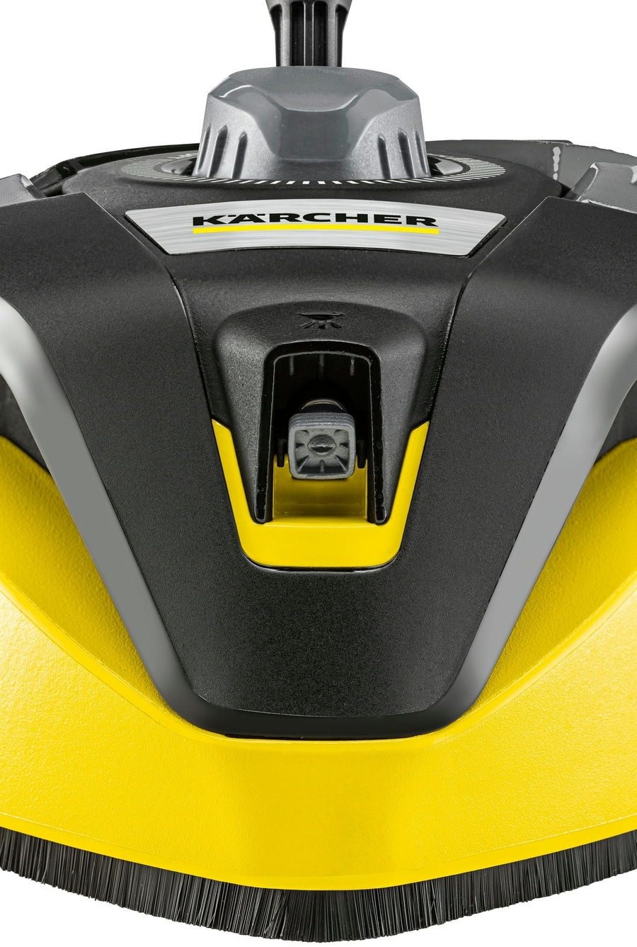Kärcher-Roboter-Staubsauger, Detailaufnahme von oben, gelb und schwarz, Bürste