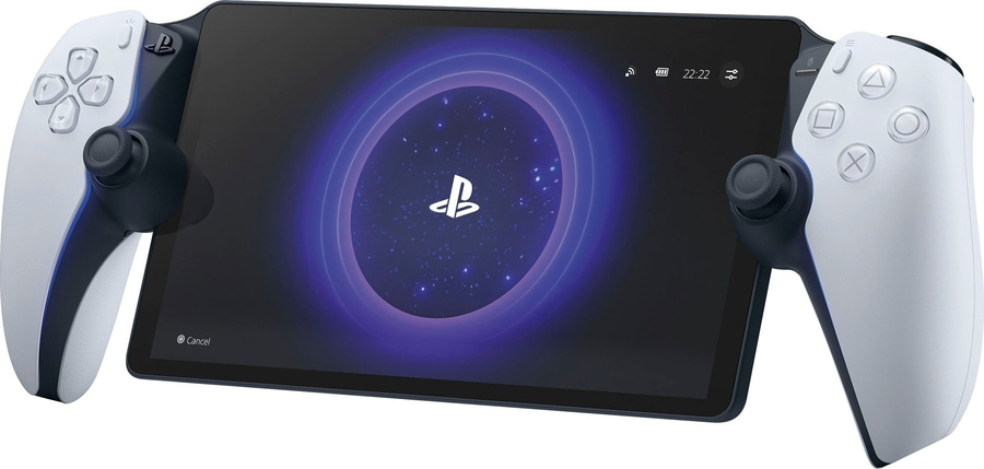 PlayStation Portal, ein Handheld-Gaming-Gerät mit Bildschirm und Controllern.
