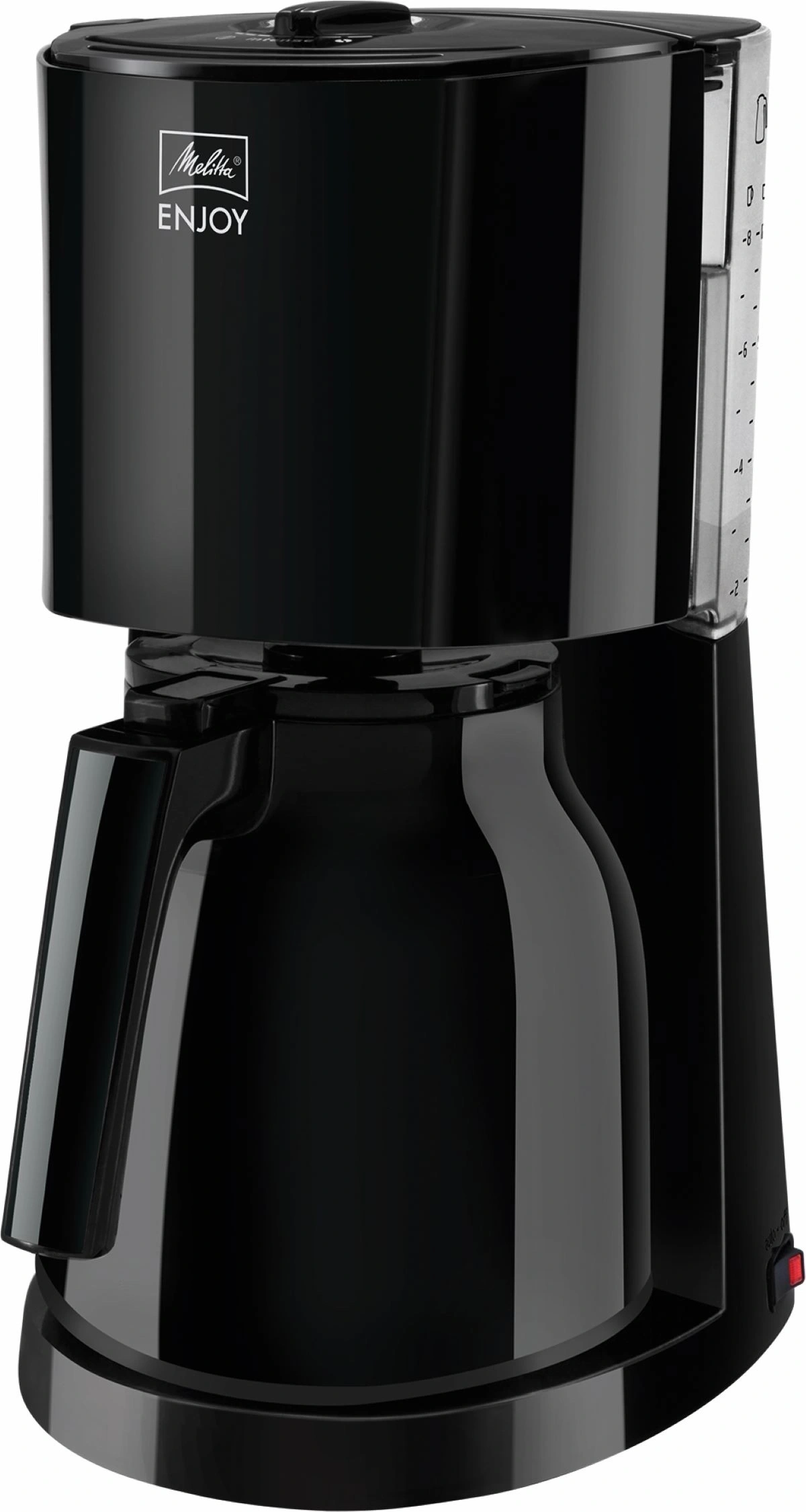 Schwarze Kaffeemaschine der Marke Melitta mit der Aufschrift ENJOY