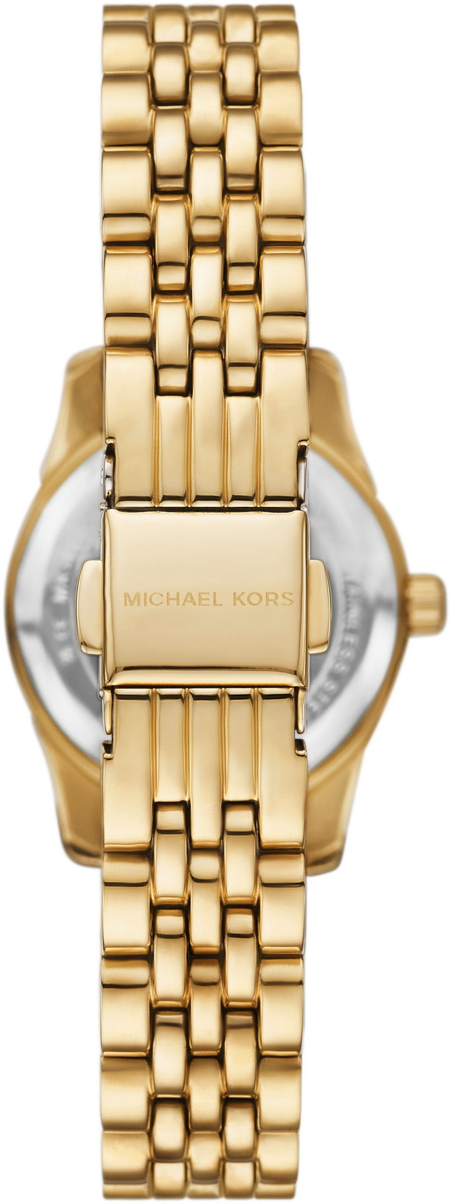 Goldene Michael Kors Uhr mit detailliertem Armband und Schnalle