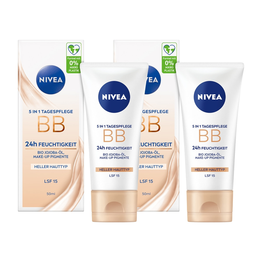 NIVEA Tagespflege 5in1 BB Heller Hauttyp 24h Feuchtigkeit LSF 15 vegan 2 x 50 ml