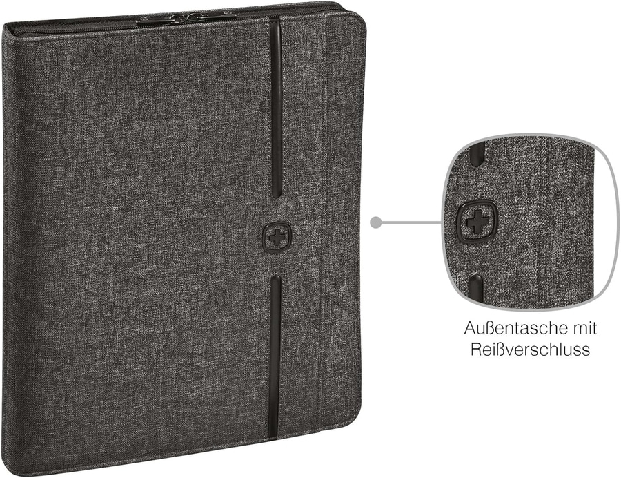 Schwarze Tasche mit Reißverschluss und Logo, Nahaufnahme