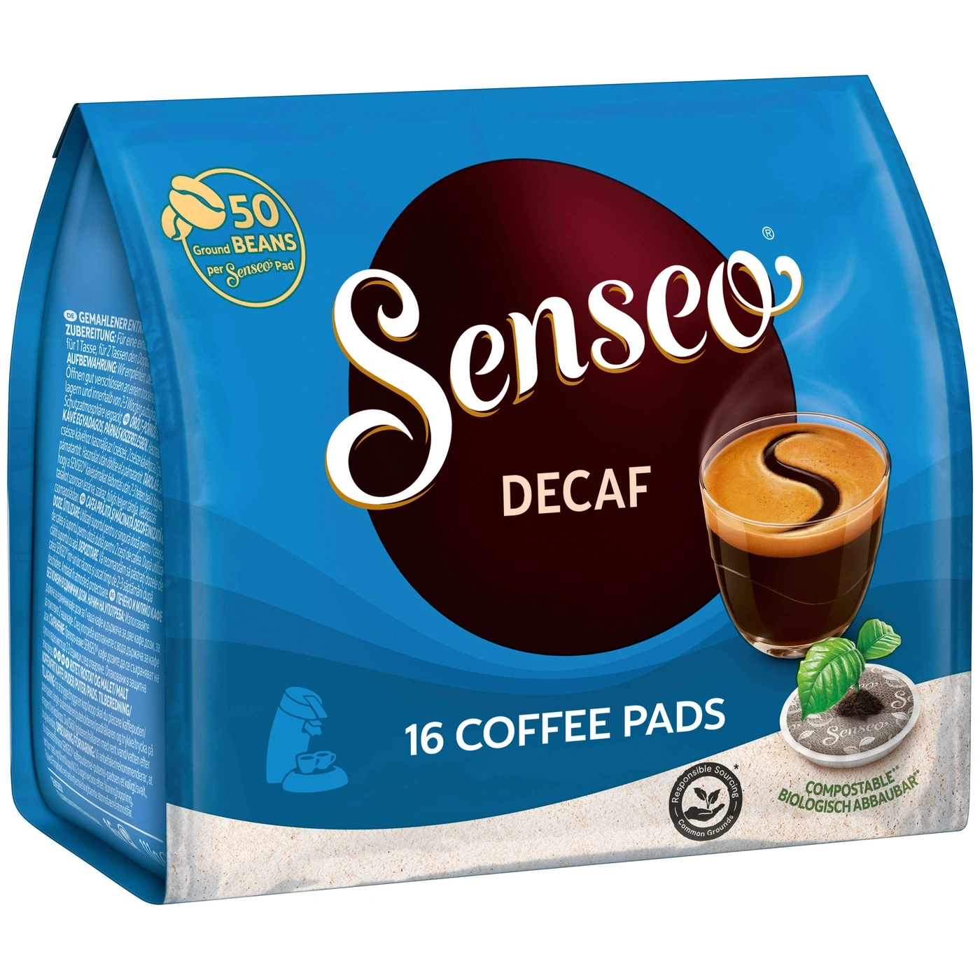 Senseo Decaf Kaffee Pads, 16 Stück, biologisch abbaubar, verantwortungsvolle Beschaffung