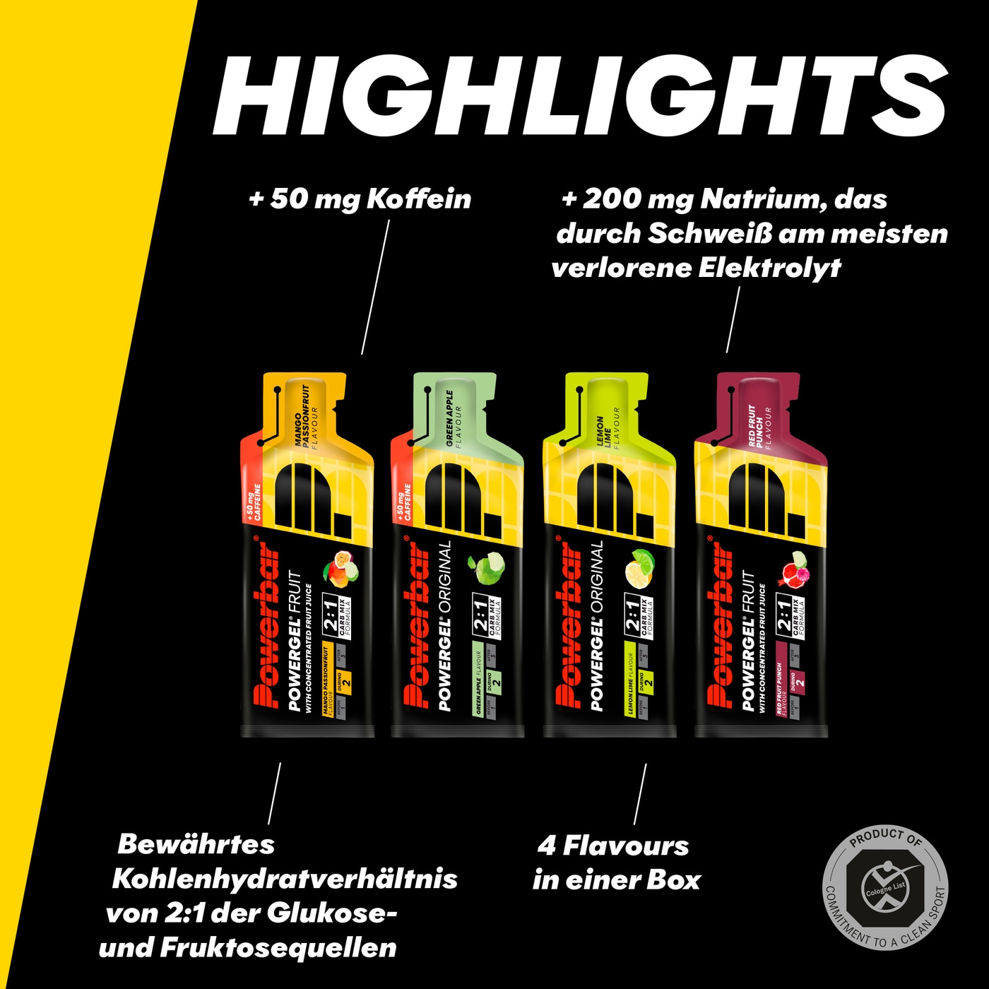 POWERBAR High Carb Energie Gele PowerGel Multiflavour Box 12x 41g