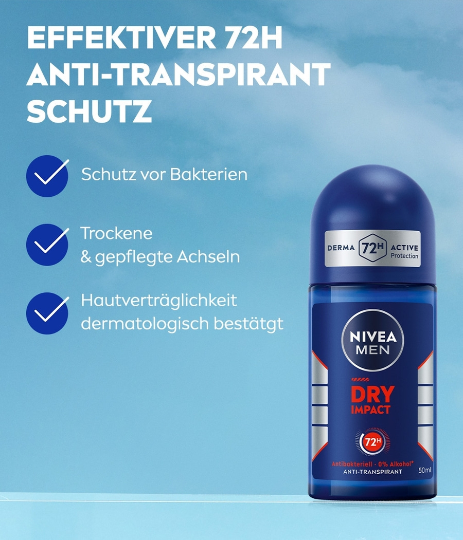 NIVEA MEN Deodorant Dry Impact Deo Roll-On, 6 x 50ml