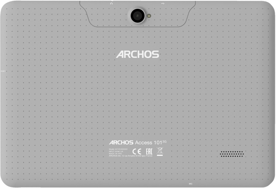 Graues Tablet mit ARCHOS-Logo, Modell Access 101 3G, CE-Zeichen, MIC.