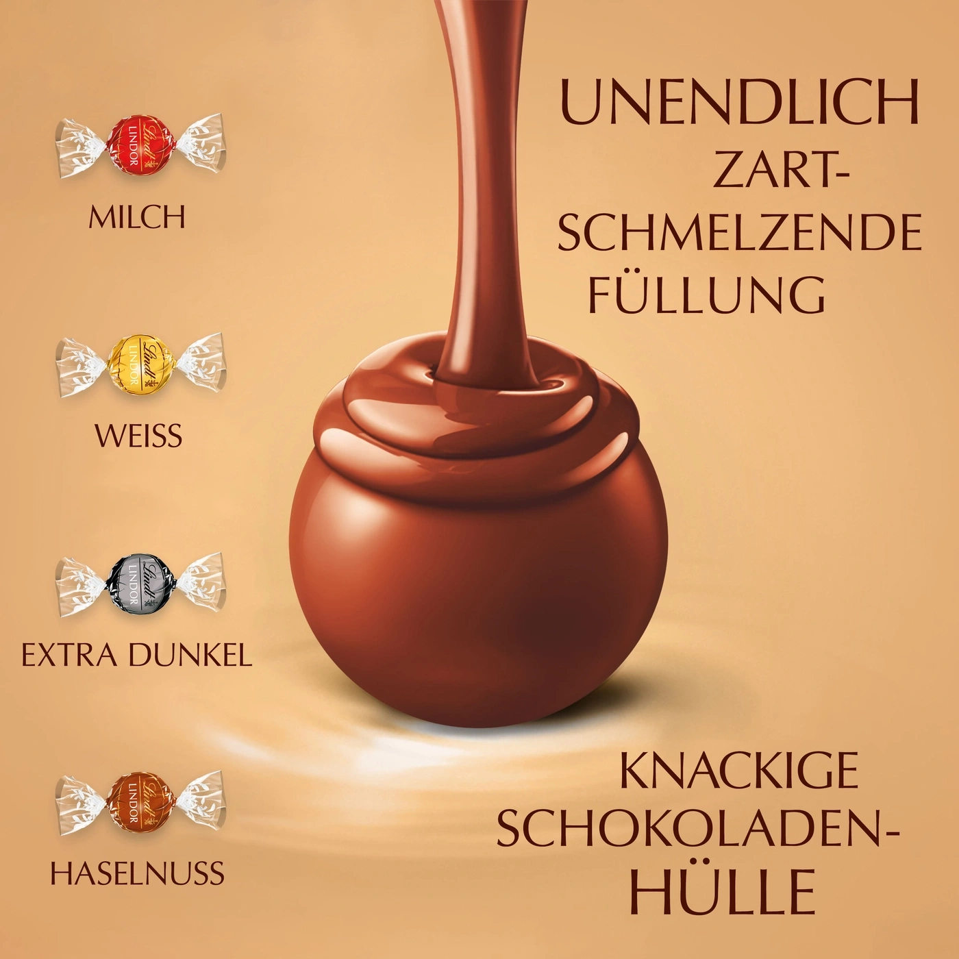 Lindt Lindor Kugeln mit unterschiedlichen Geschmacksrichtungen und Textur.