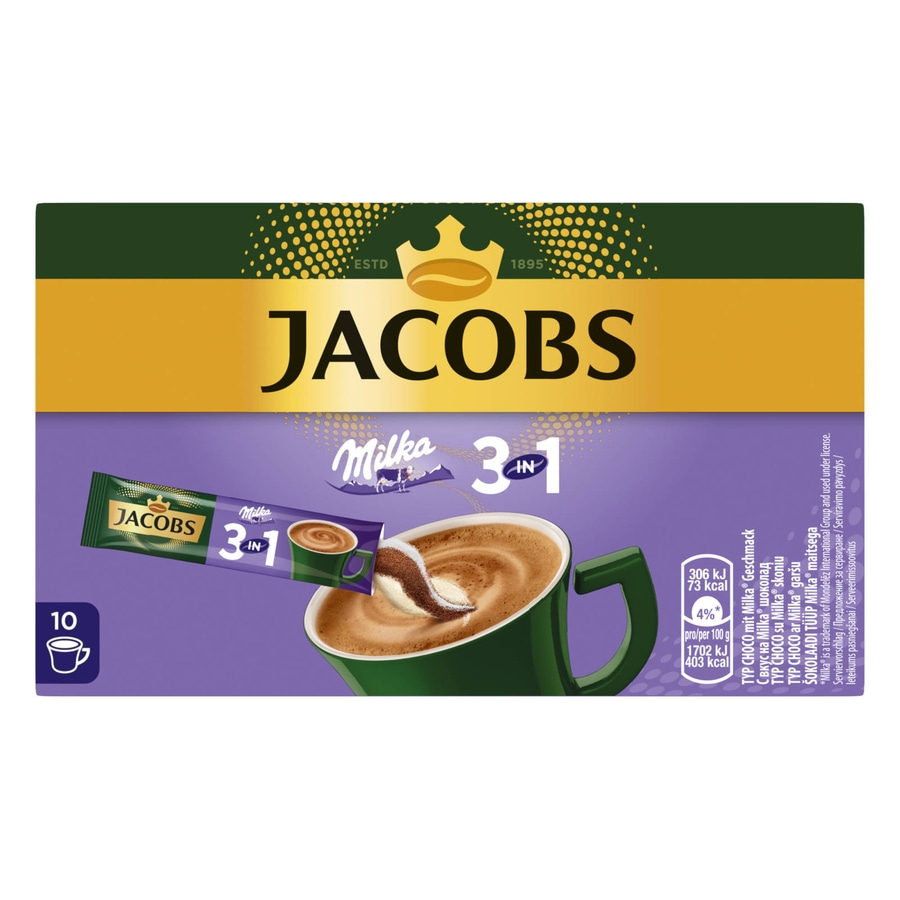 JACOBS Löskaffee 3in1 Milka®* 12x10 Sticks löslicher Instantkaffee 120 Getränke