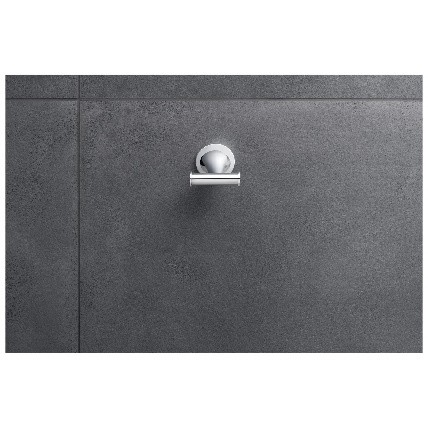 Toilettenpapierhalter an grauer Wand. Modernes Badezimmer-Design. Minimalistischer Stil. Metall-Accessoire.