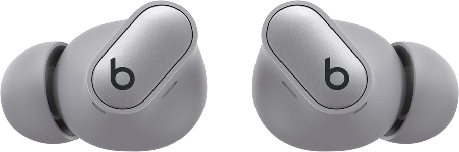Zwei graue Beats Kopfhörer mit silbernen B-Symbolen.