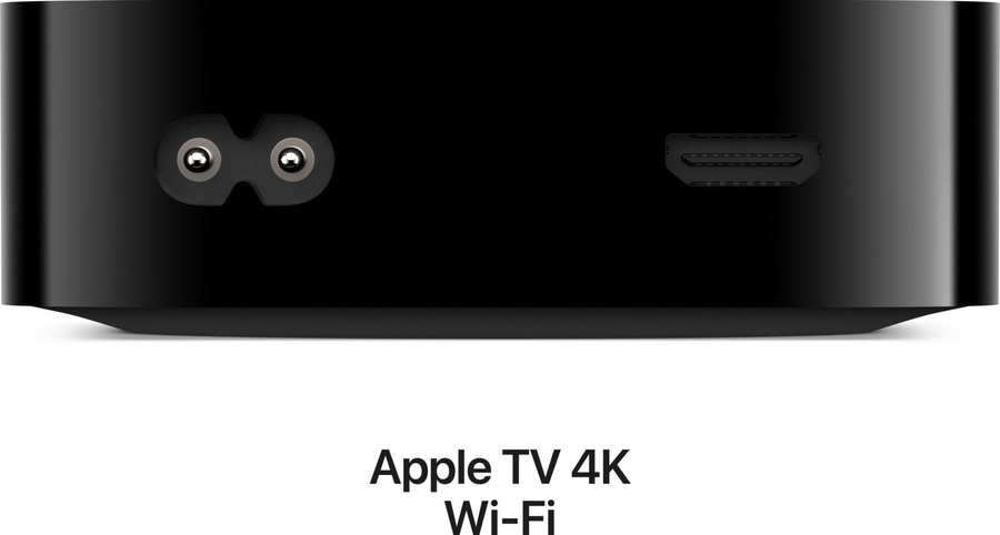 Apple TV 4K Wi-Fi, Nahaufnahme der Rückseite mit Anschlüssen und Stromanschluss