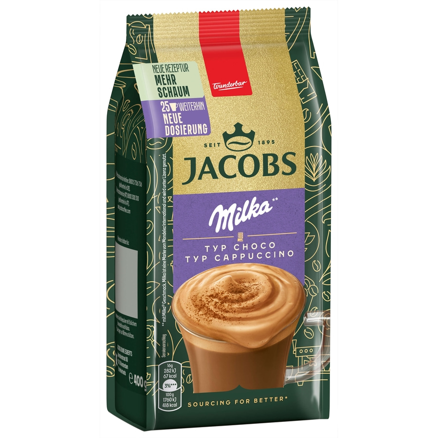 JACOBS Löskaffee TYP CHOCO CAPPUCCINO 12 x 400 g Beutel mit Milka®* Geschmack