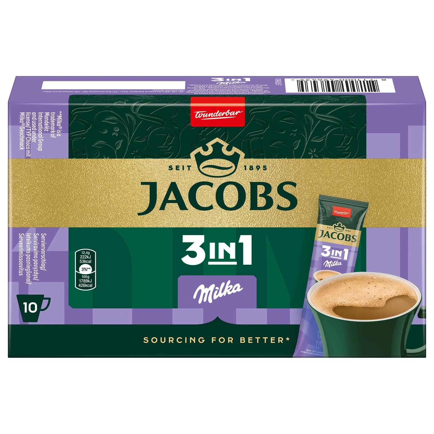 Jacobs 3in1 Milka Kaffee, Packung mit 10 Portionen, Instantkaffee mit Schokoladengeschmack
