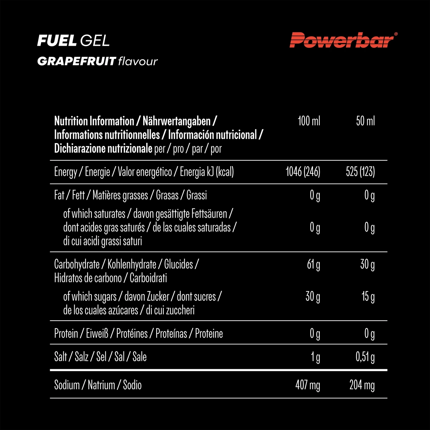 Nährwertangaben für Grapefruit Fuel Gel von Powerbar