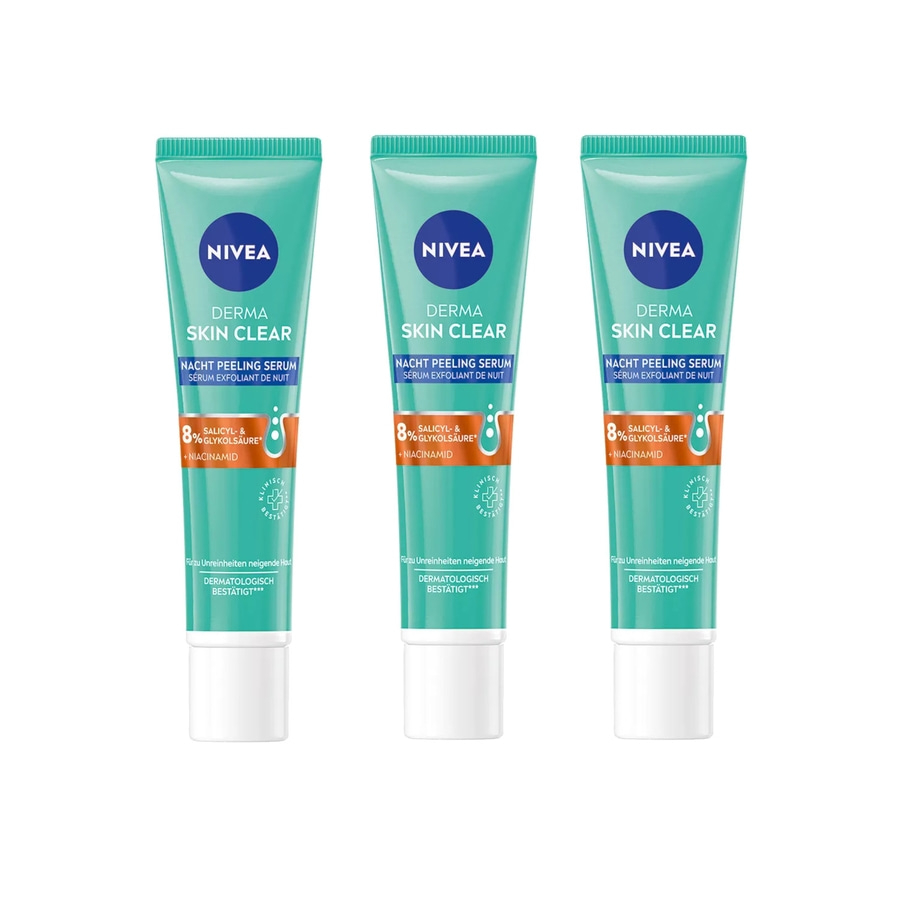 Nivea Derma Skin Clear Nacht Peeling Serum, drei Tuben, Hautpflege