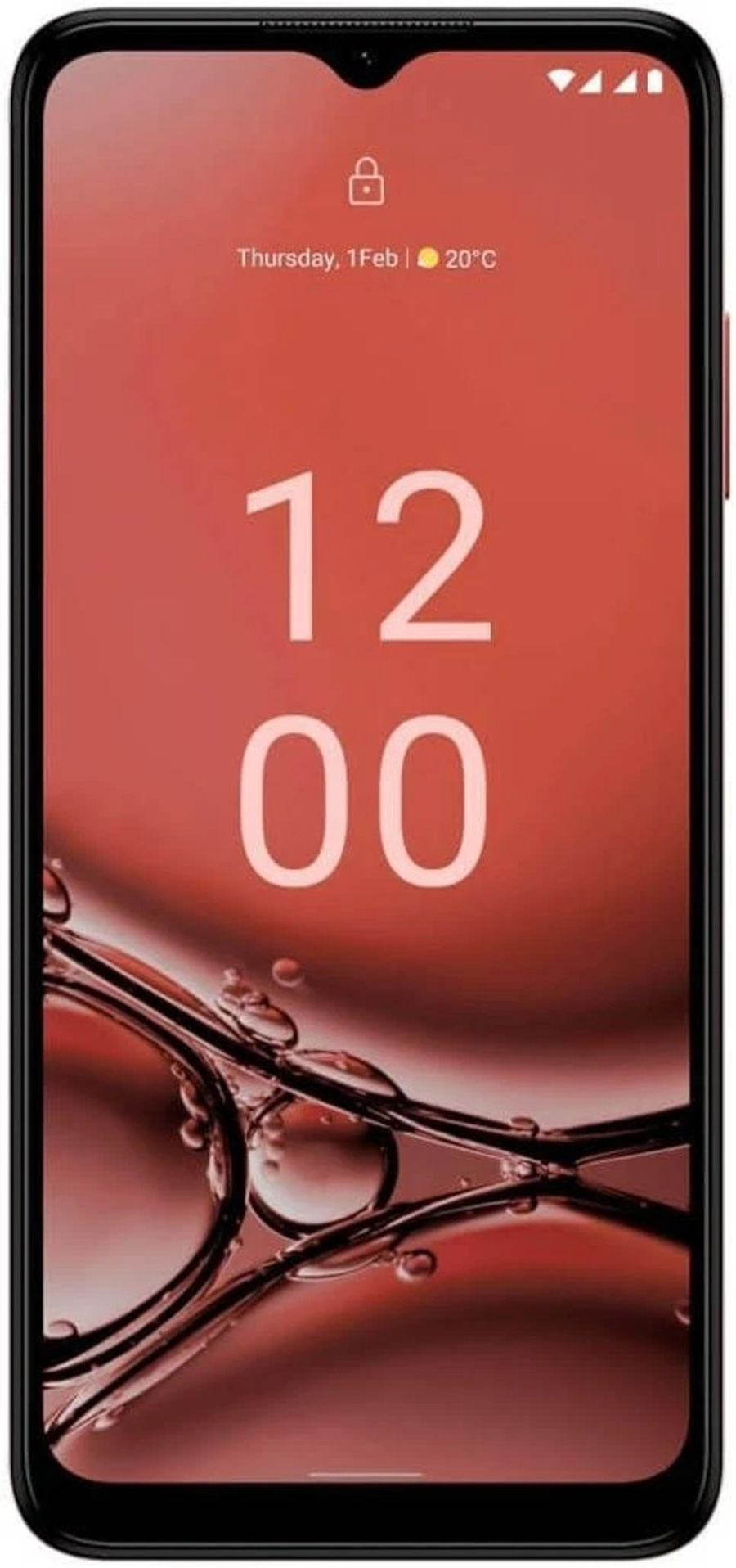 Smartphone mit rotem Hintergrund und Uhrzeit 12:00