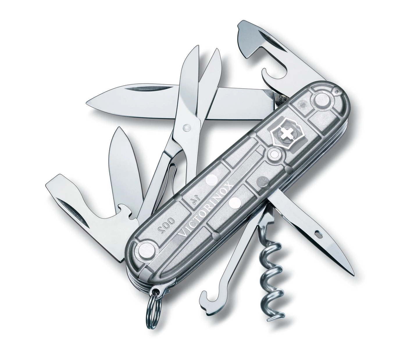 Schweizer Taschenmesser mit verschiedenen Werkzeugen, silberfarben, Victorinox.