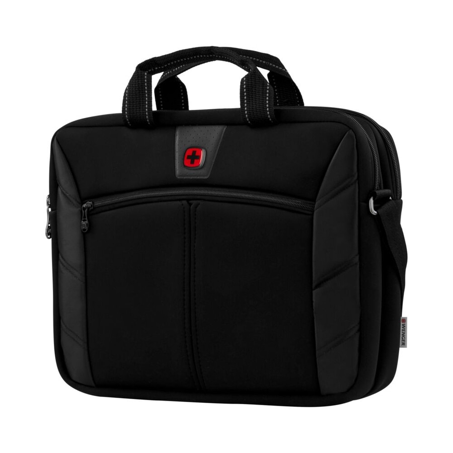 Schwarze Laptoptasche mit Griff und Reißverschluss, Schweizer Kreuz