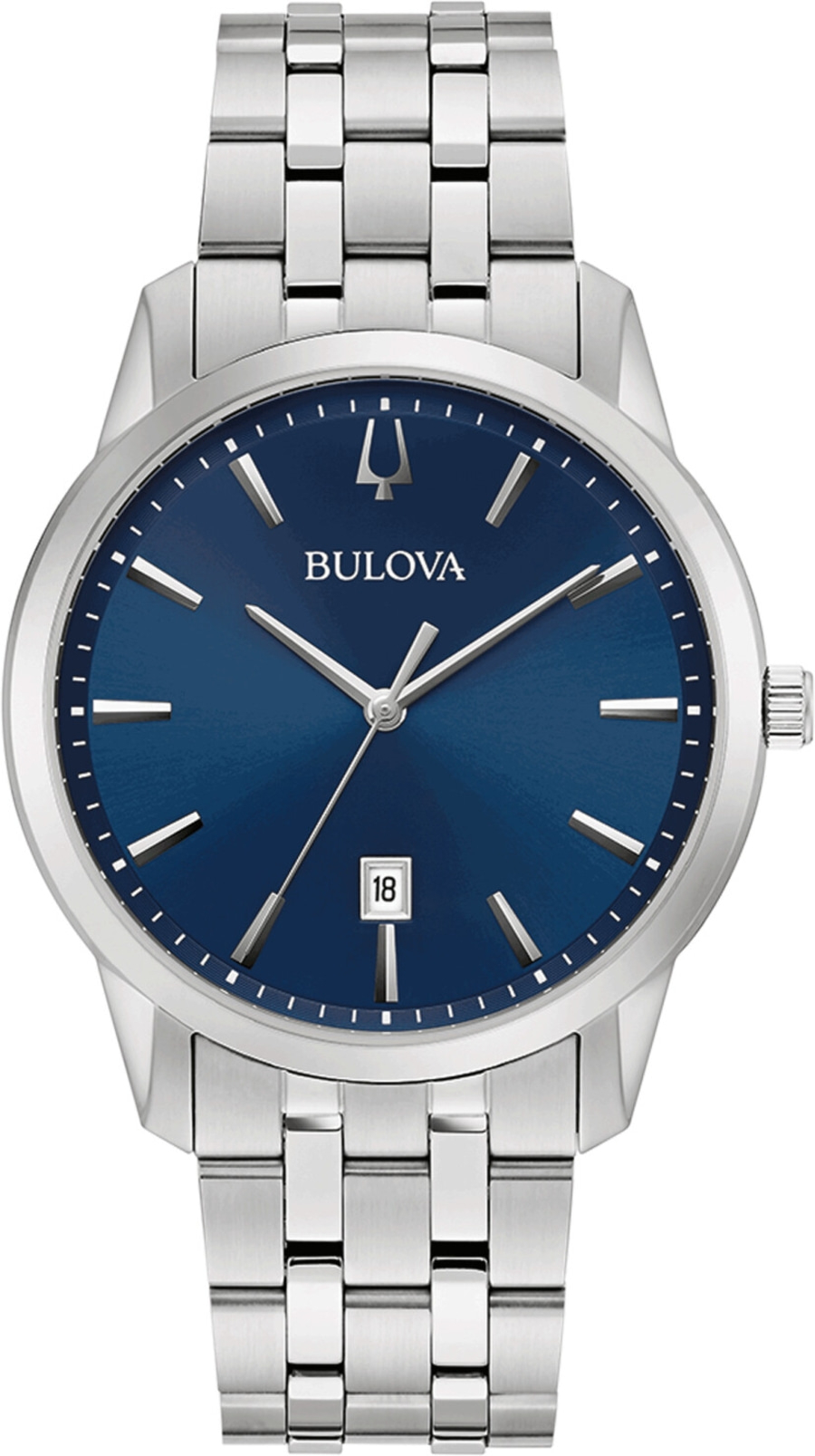 Bulova Armbanduhr 96B338 Armbanduhr Herrenuhr Quarz Analog Edelstahl 40mm B-Ware Bulova-Uhr mit blauem Zifferblatt und silbernem Armband, Datum 18