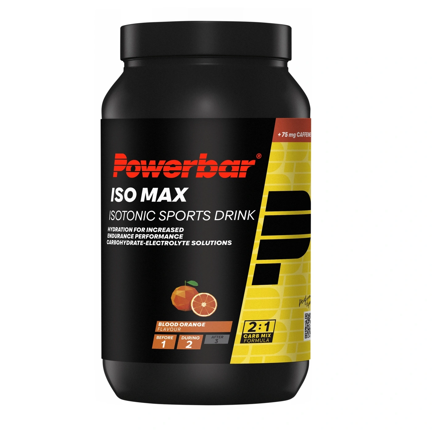 Powerbar ISO MAX, isotonisches Sportgetränk, Blutorange, mit Koffein.