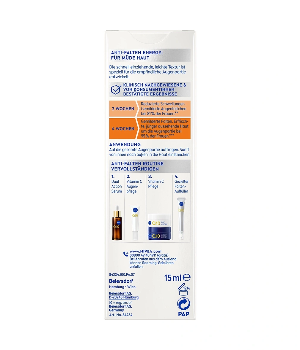 NIVEA Q10 Anti-Falten Energy für müde Haut mit drei Q10 Produkten.