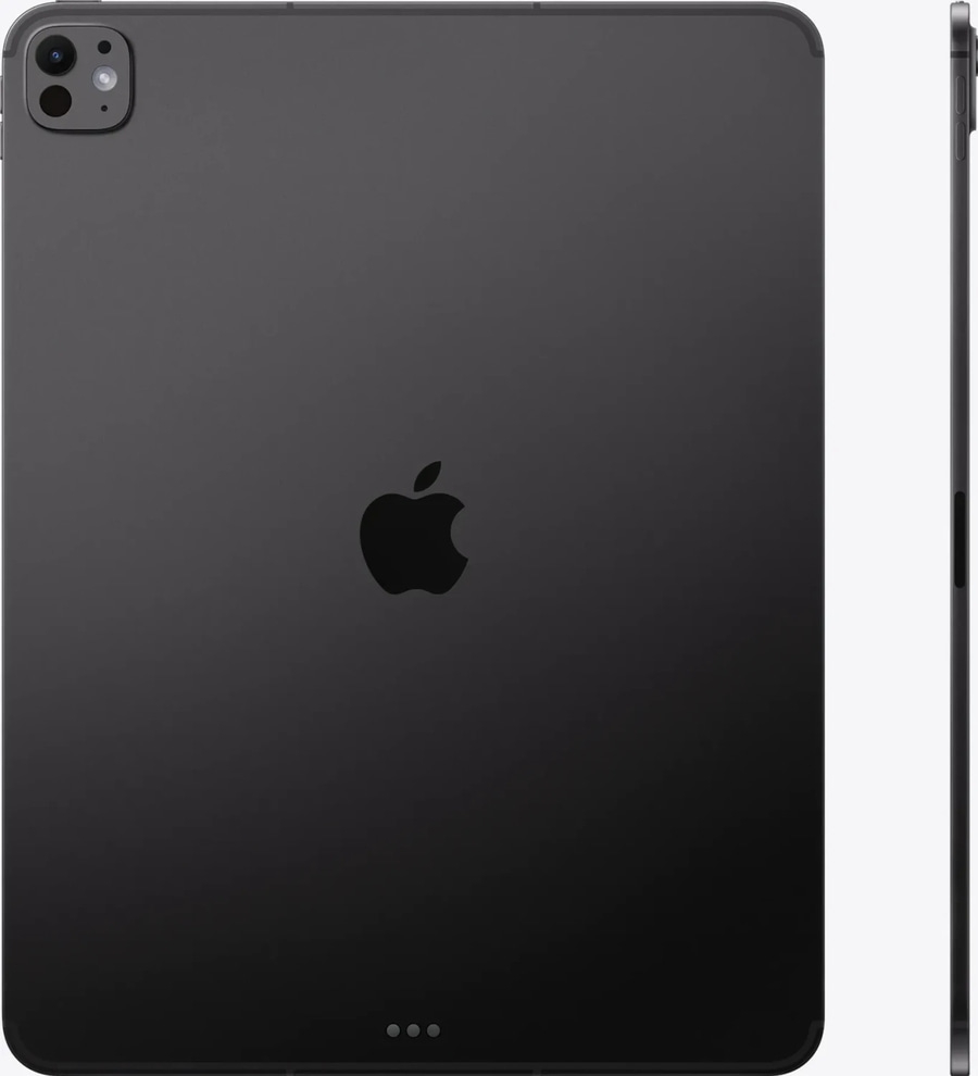 Ein schwarzes Apple iPad Pro mit Kameras und Apple-Logo auf der Rückseite.