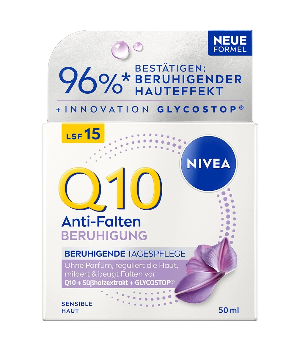 Nivea Q10 Anti-Falten Beruhigung Tagespflege mit LSF 15 für sensible Haut.