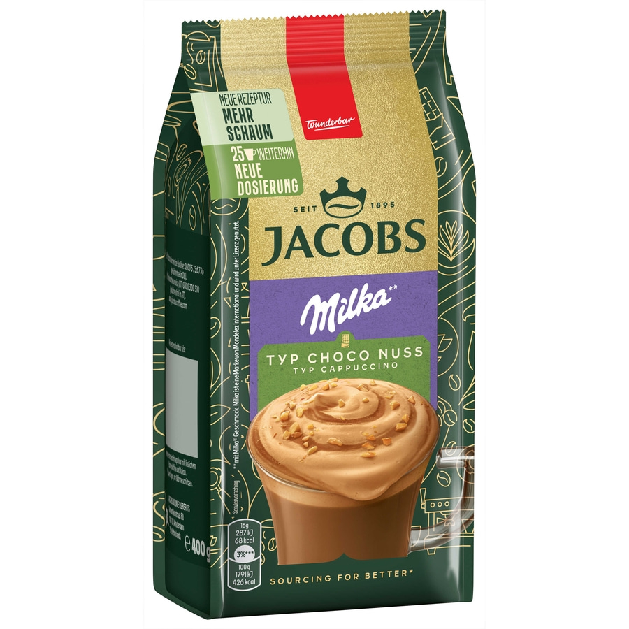 JACOBS Löskaffee Typ Cappuccino Choco Nuss 12x 400g Tüten Kaffee Milka Geschmack