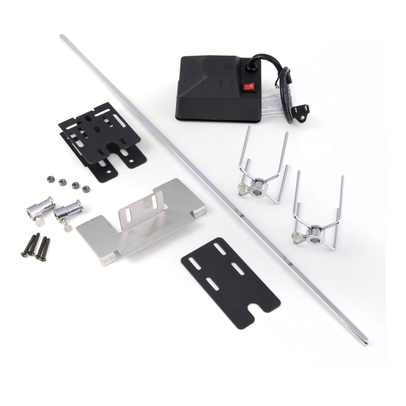 Grill-Rotisserie-Kit mit verschiedenen Metallteilen und einem Motor