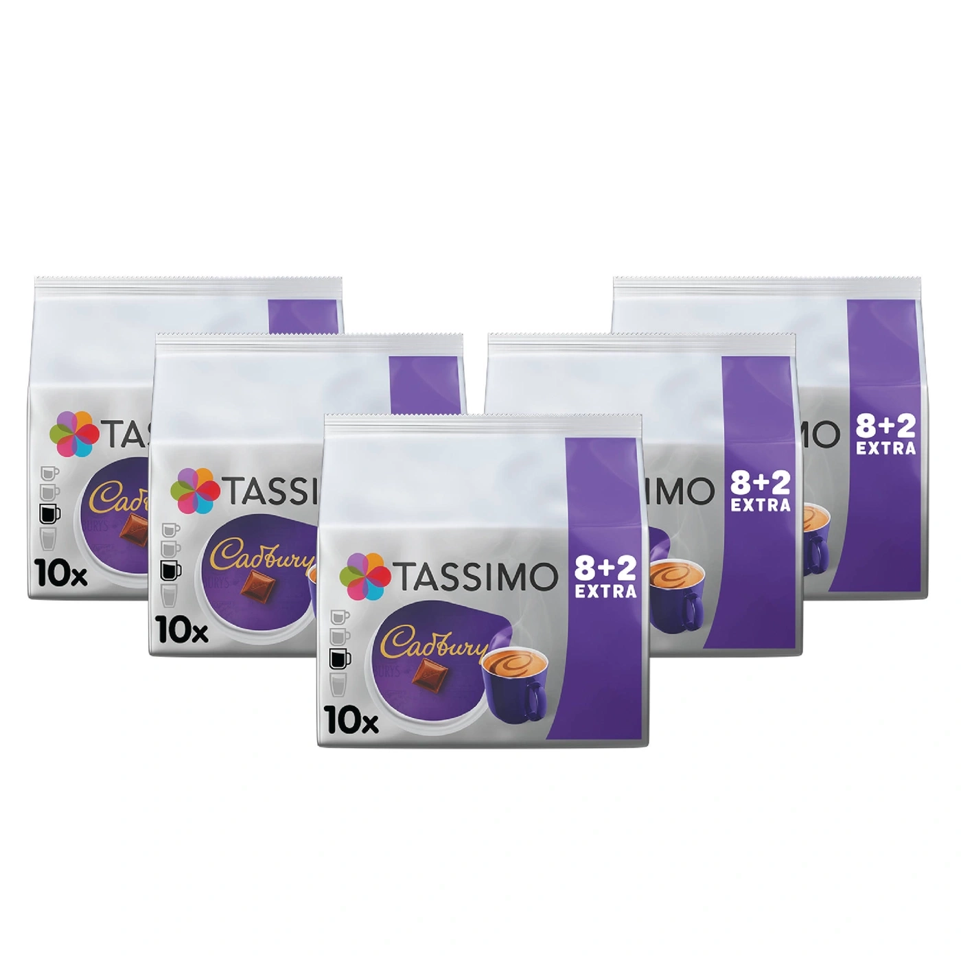 Tassimo Cadbury Kaffeepads, 6 Packungen, 8+2 Extra, 10x pro Packung, lila und weiß