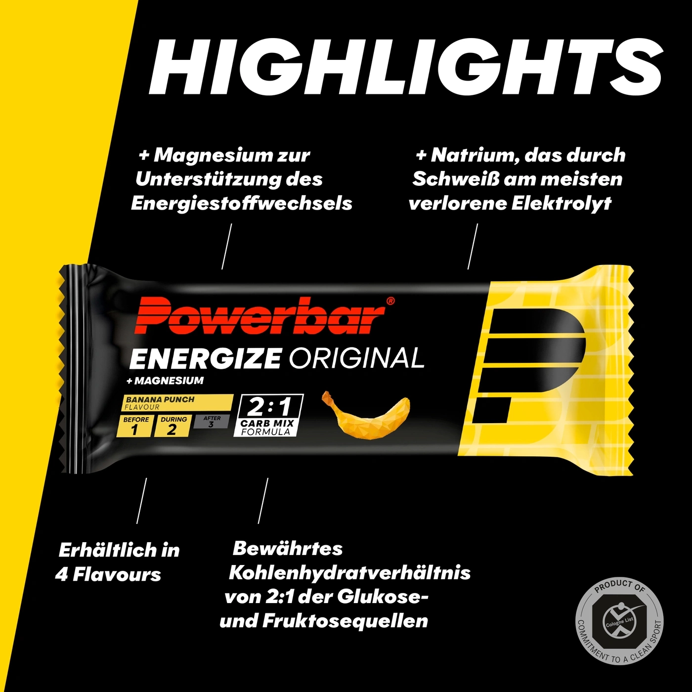 Powerbar Energize Original Riegel mit Bananengeschmack und Highlights