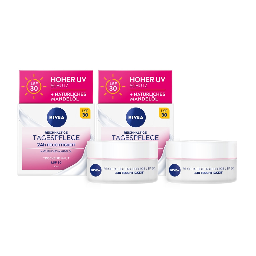NIVEA Reichhaltige Tagespflege für trockene Haut mit Mandelöl LSF30 2 x 50ml