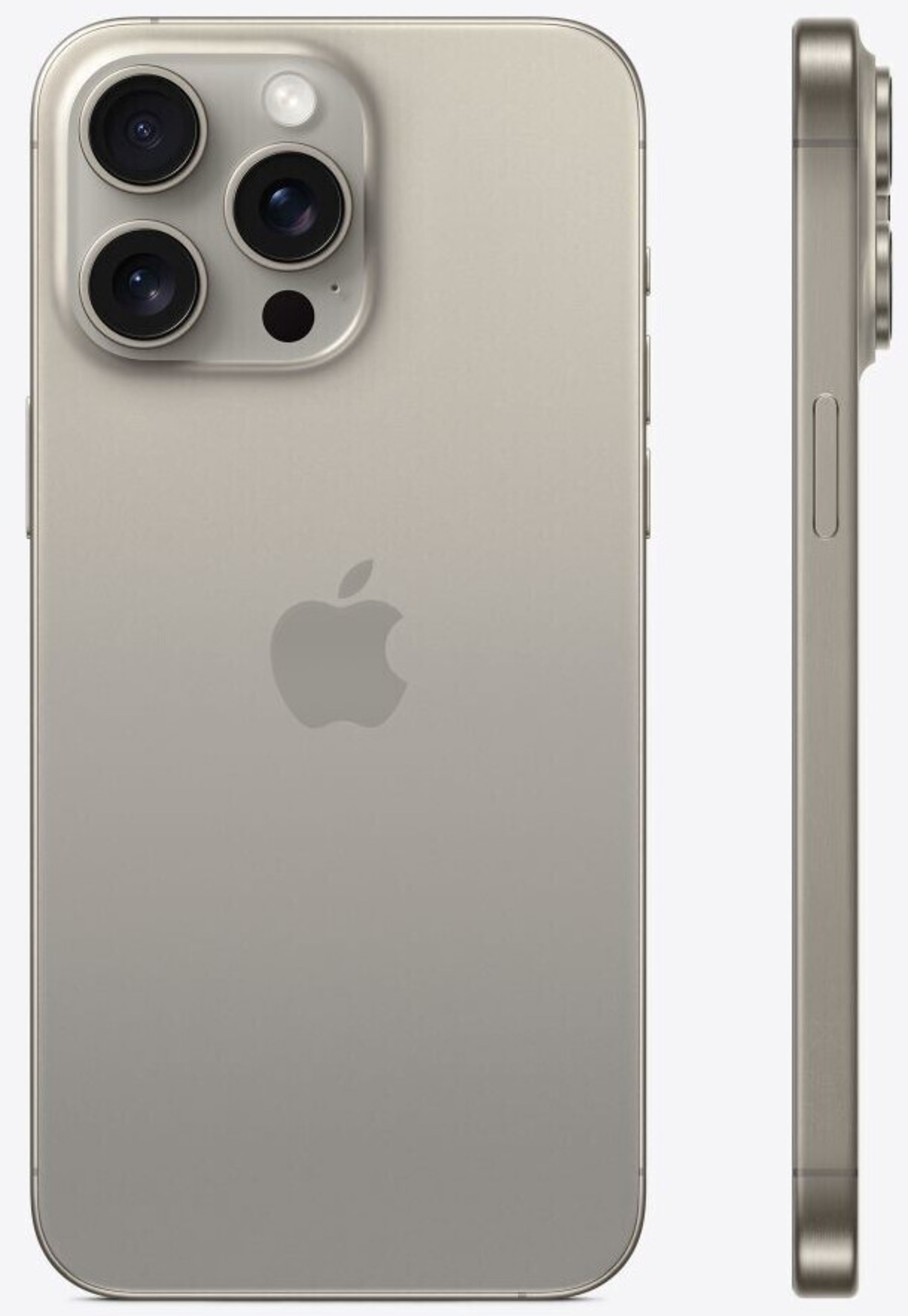 Graues iPhone mit drei Kameras und Apple-Logo auf weißem Hintergrund