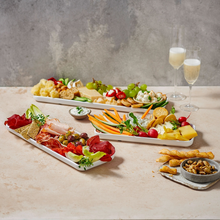 BETTY BOSSI Etagere 3 Servierplatten Porzellan Holz Servierständer