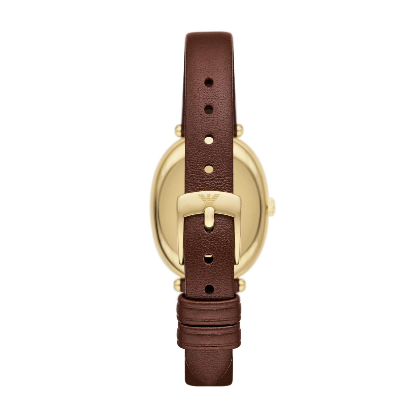 Goldfarbenes Armbanduhr mit braunem Lederband und Dornschließe