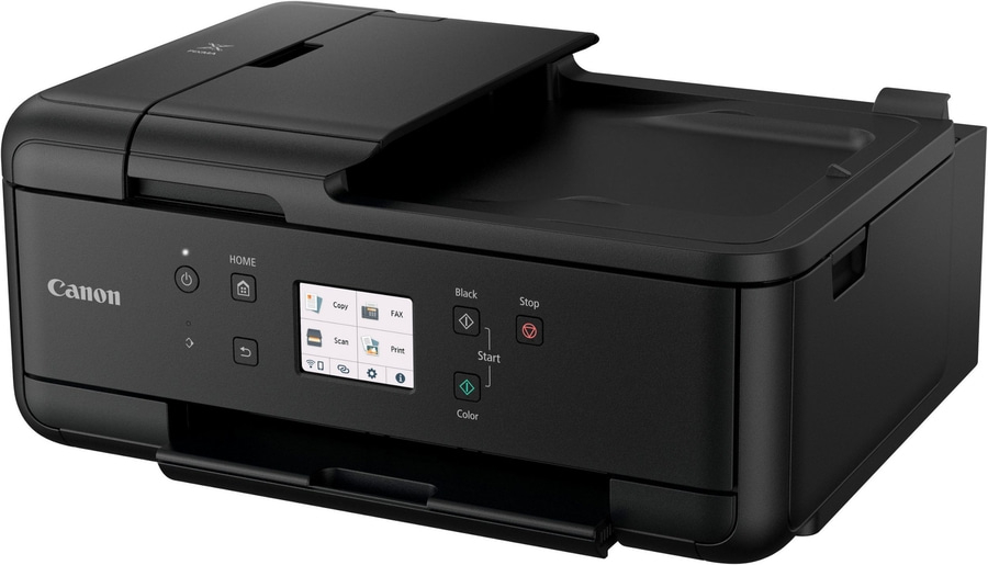 Canon PIXMA TR7650 Multifunktionsdrucker A4 4800 x 1200 DPI WLAN CLOUD Schwarzer Canon-Drucker mit Home-Taste, Kopier-, Scan-, Fax- und Druckfunktionen.