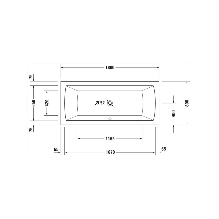 DURAVIT Daro Badewanne Rechteckig 1800x800mm Wanne Weiß Rückenschräge