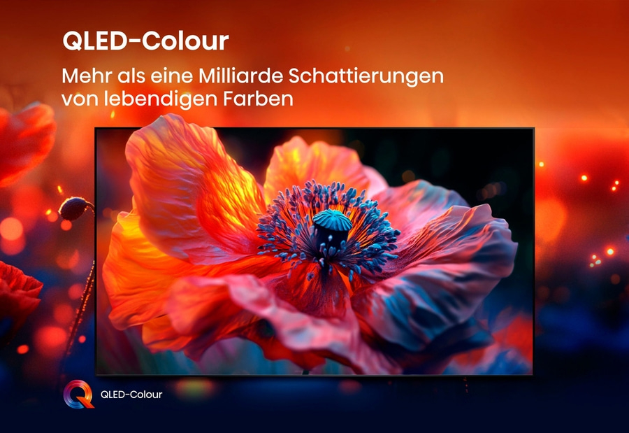 QLED-Colour: Mehr als eine Milliarde Schattierungen von lebendigen Farben. Fernseher mit Blume.
