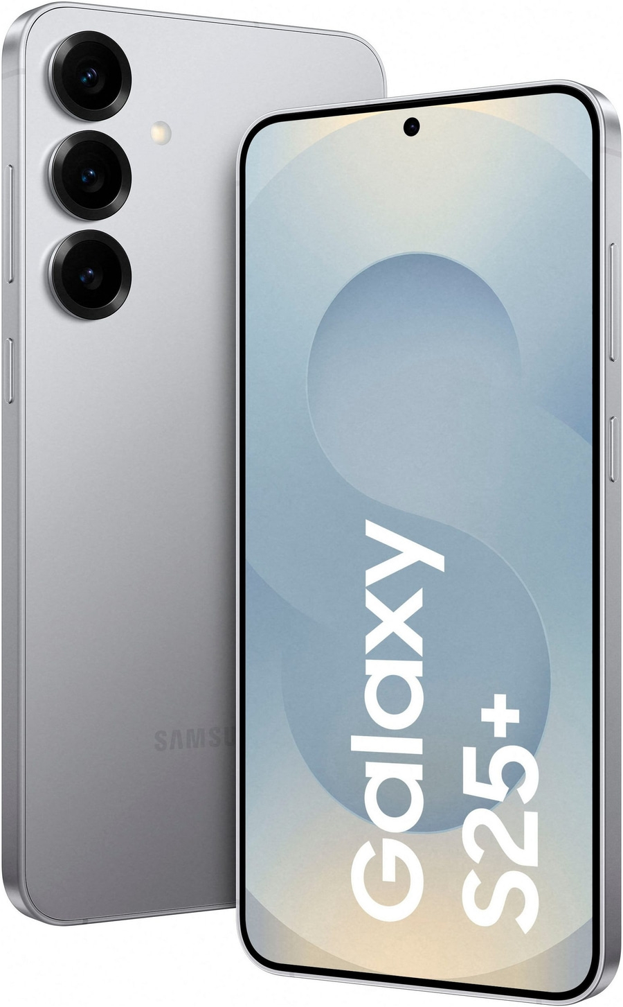 Samsung Galaxy S25+ Smartphone in Silber, mit drei Kameras und großem Display