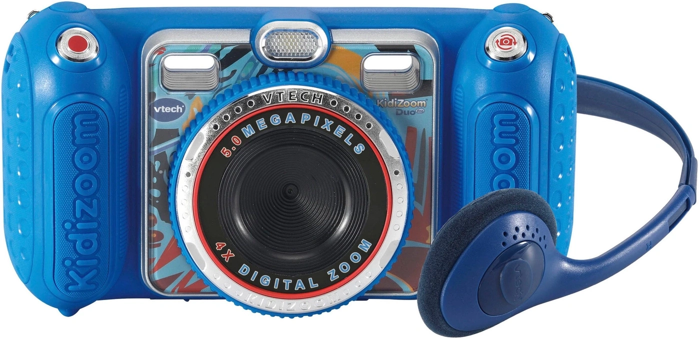 Blaues Vtech Kidizoom Duo Pro Digitalkamera mit Kopfhörern